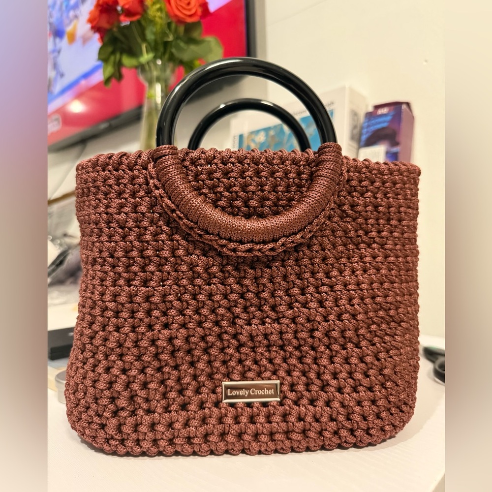 Chic Woven Mini Bag in Rich Brown with Black Handles